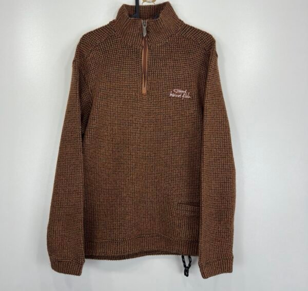 IMG_4135 Large Weird Fish Knit Sweater Men's Jumper Size S Brown Quarter Zip Pullover 15WM040