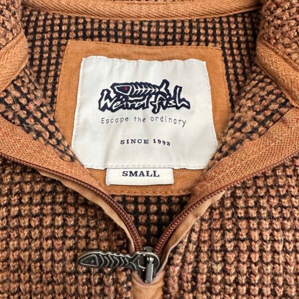 IMG_4143 Large Weird Fish Knit Sweater Men's Jumper Size S Brown Quarter Zip Pullover 15WM040