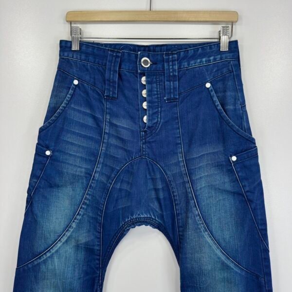 Humor Zanka Jeans Men's W28 L34 Blue Denim Low Drop Crotch 3D Slim Button Y2K