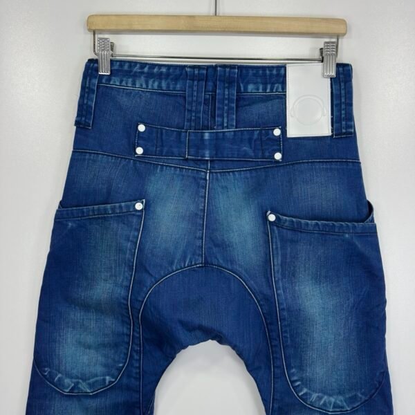 Humor Zanka Jeans Men's W28 L34 Blue Denim Low Drop Crotch 3D Slim Button Y2K