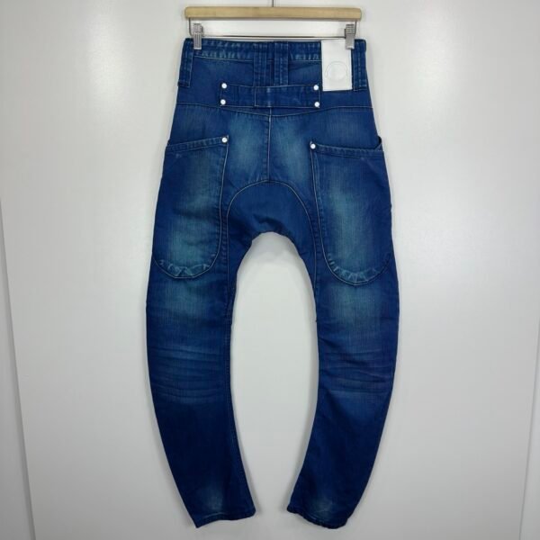 Humor Zanka Jeans Men's W28 L34 Blue Denim Low Drop Crotch 3D Slim Button Y2K