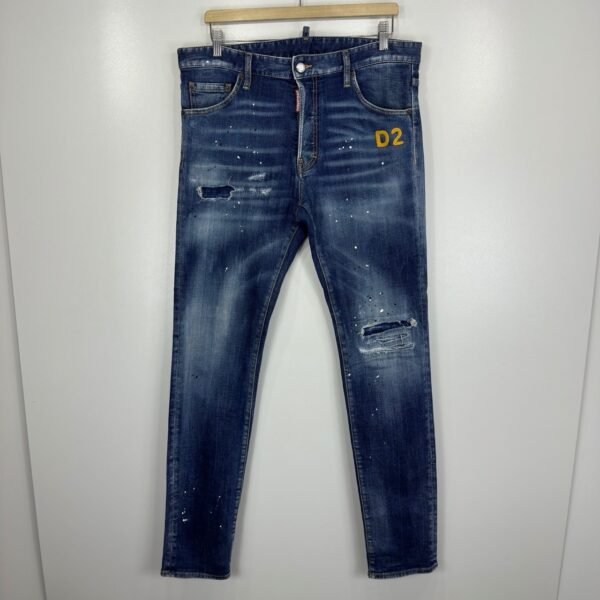Dsquared2 S71LB1113 Cool Guy Jeans Mens Tag 50 W36 L34 Blue Denim Paint Splatter