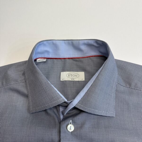 Eton Formal Dress Shirt Men's 43 17 Grey Long Sleeve Slim Fit Houndstooth