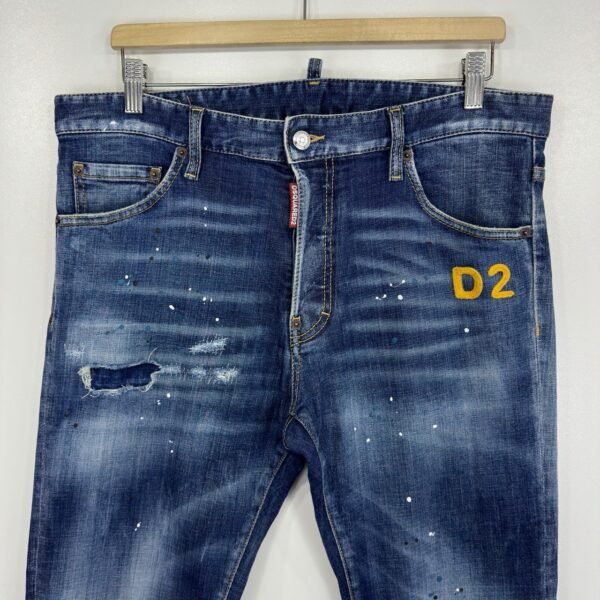 Dsquared2 S71LB1113 Cool Guy Jeans Mens Tag 50 W36 L34 Blue Denim Paint Splatter