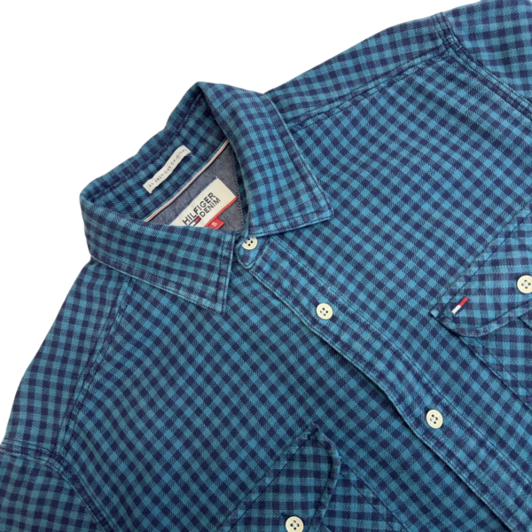 Tommy Hilfiger Casual Shirt Mens Size S Blue Check Long Sleeve Pockets Button Up