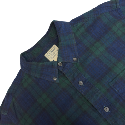 L.L.Bean Flannel Shirt Men's Size M Blue Green Tartan Plaid Check Long Sleeve