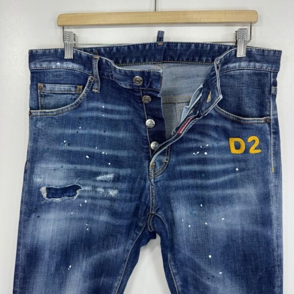 Dsquared2 S71LB1113 Cool Guy Jeans Mens Tag 50 W36 L34 Blue Denim Paint Splatter