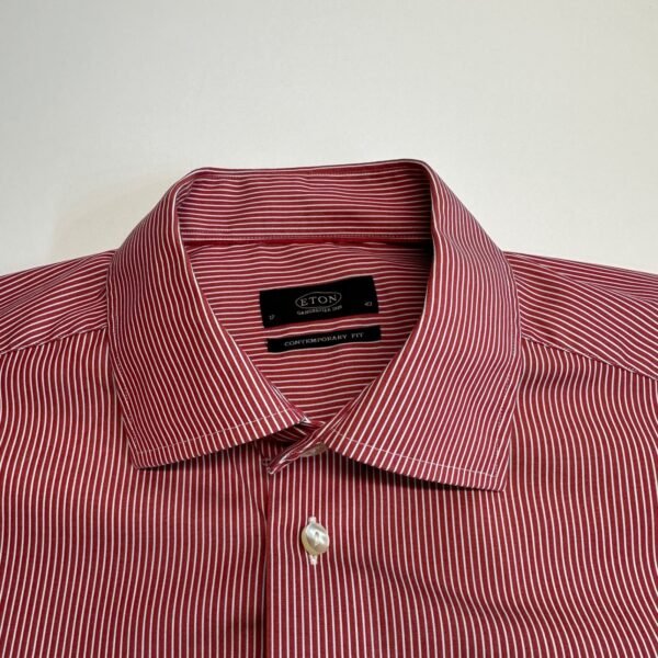 Eton Contemporary Formal Dress Shirt Men's 17 43 Red Striped Long Sleeve Luxury