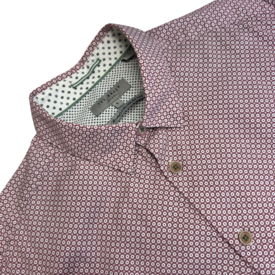 Ted Baker Formal Dress Shirt Men's Size 5 XL Red Slim Fit Geometric Long Sleeve