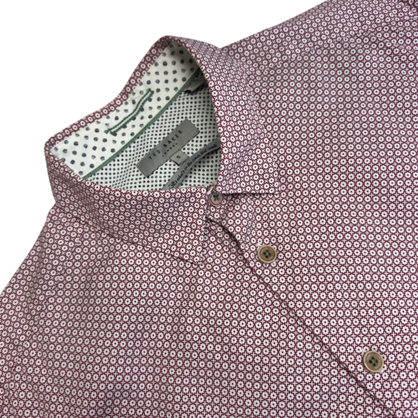 Ted Baker Formal Dress Shirt Men's Size 5 XL Red Slim Fit Geometric Long Sleeve