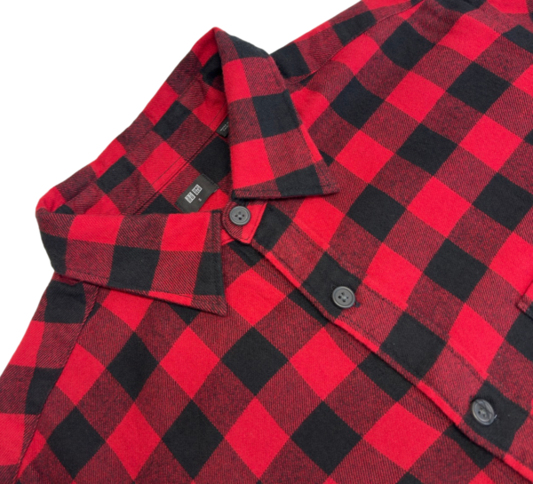 Uniqlo Flannel Buffalo Check Shirt Mens Size S Red Black Long Sleeve Regular Fit