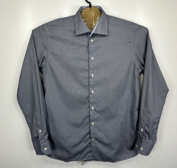 Eton Formal Dress Shirt Men's 43 17 Grey Long Sleeve Slim Fit Houndstooth