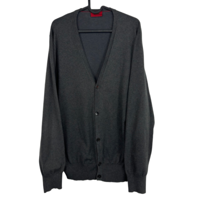 Hugo Boss Sidorton Cardigan Men's Sweater Size XL Grey V Neck Stretch Knit