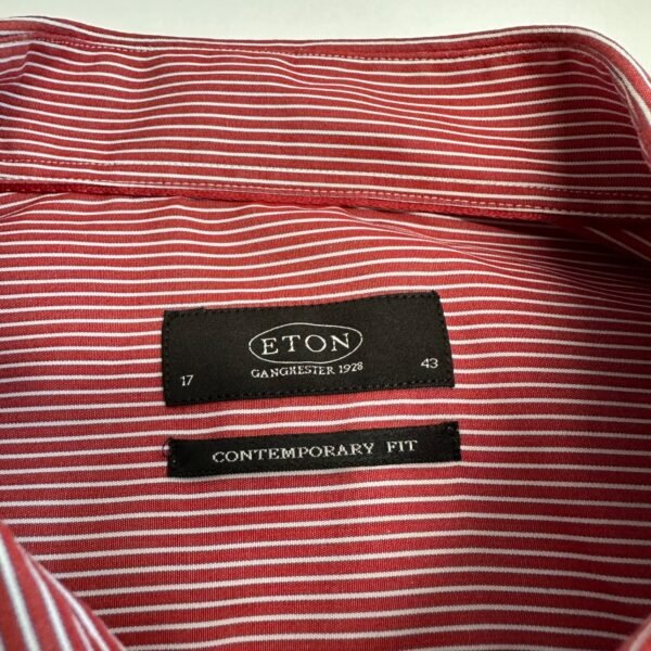 Eton Contemporary Formal Dress Shirt Men's 17 43 Red Striped Long Sleeve Luxury