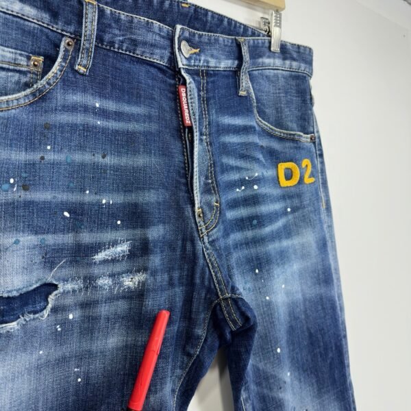 Dsquared2 S71LB1113 Cool Guy Jeans Mens Tag 50 W36 L34 Blue Denim Paint Splatter