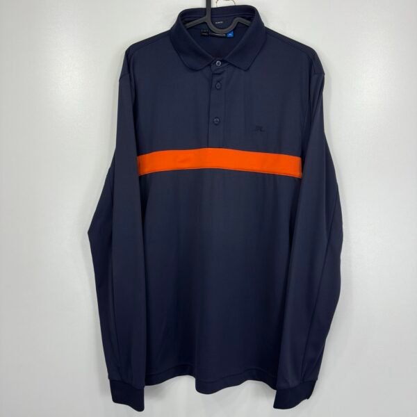 J.Lindeberg Ethan Slim Fit Jersey+ Polo Shirt Men's Size M Blue Long Sleeve Golf