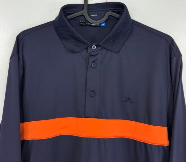 J.Lindeberg Ethan Slim Fit Jersey+ Polo Shirt Men's Size M Blue Long Sleeve Golf