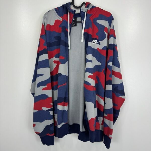 Nike Camo Hoodie Mens Sweatshirt XL Camouflage Full Zip Up Red Blue Grey
