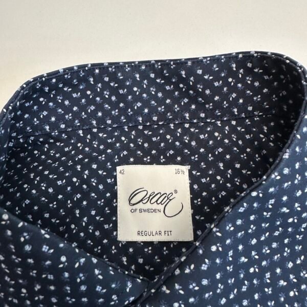 IMG_4943 Large Oscar of Sweden Floral Shirt Men's 16.5 42 Blue Regular Long Sleeve Button Up