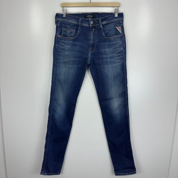 IMG_5134 Large Replay Anbass Jeans Blue W32 L34 Men's Slim Skinny Stretch