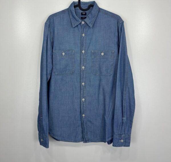 Uniqlo Chambray Overshirt Blue Men’s S Slim Fit Long Sleeve