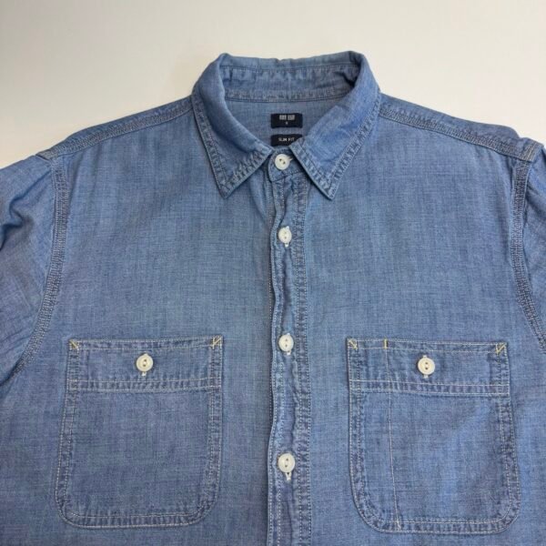 Uniqlo Chambray Overshirt Blue Men’s S Slim Fit Long Sleeve