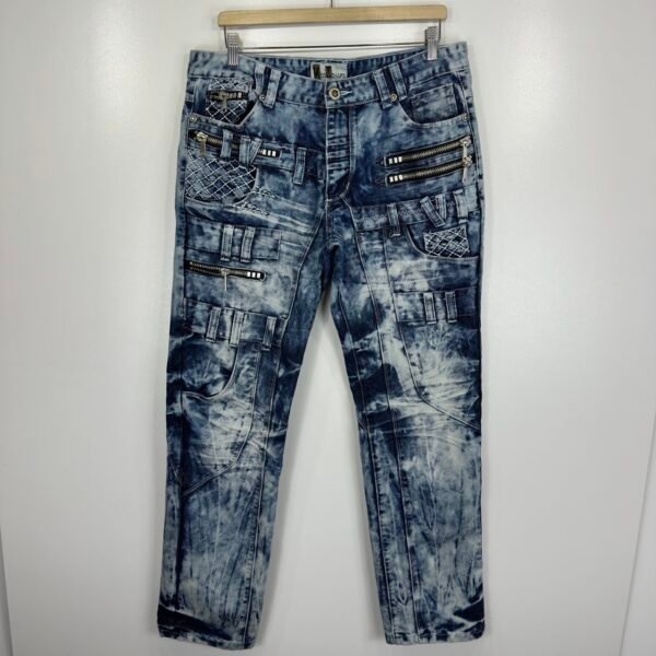 Kosmo Lupo Jeans Blue W36 L32 Men’s Acid Wash Straight Zip