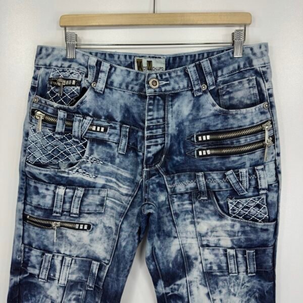 Kosmo Lupo Jeans Blue W36 L32 Men’s Acid Wash Straight Zip