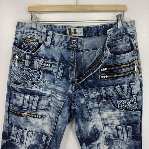 Kosmo Lupo Jeans Blue W36 L32 Men’s Acid Wash Straight Zip