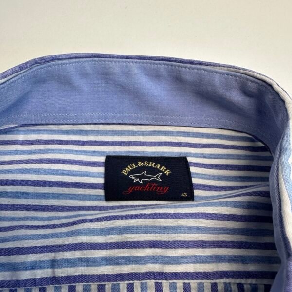 Paul & Shark Linen Blend Shirt Blue Striped XL / 43 17.5 Men’s Long Sleeve