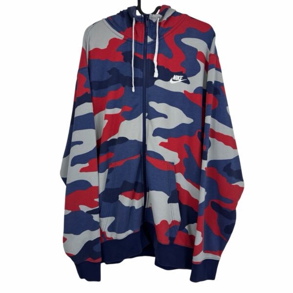 Nike Camo Hoodie Mens Sweatshirt XL Camouflage Full Zip Up Red Blue Grey