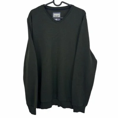 Wrangler Sweater Men's Jumper Size XL Green Knit Pullover V-Neck
