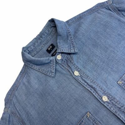 Uniqlo Chambray Overshirt Blue Men’s S Slim Fit Long Sleeve
